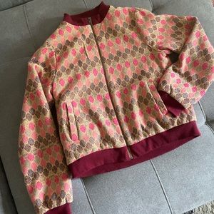 Tan, pink and red bomber jacket with pockets